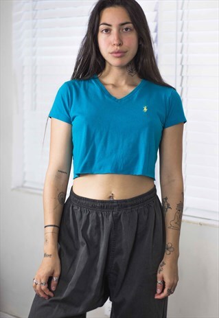 VINTAGE POLO RALPH LAUREN CROP TOP REWORKED LOGO 90S X 2.2