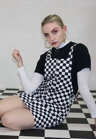 CHECKERBOARD PINAFORE DRESS