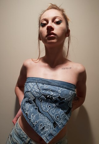 HAND PAINTED GRAFFITI DENIM CROP TOP