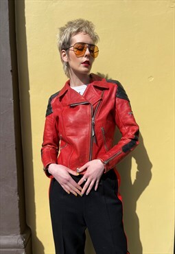 Vintage Red Leather Moto Jacket