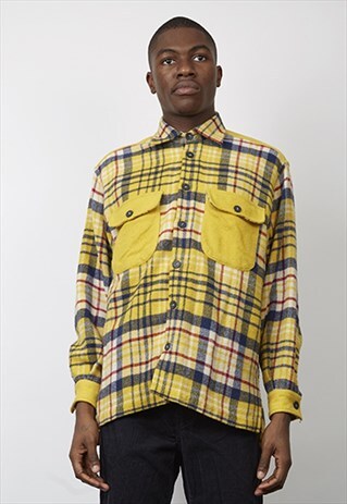 VINTAGE 80'S YELLOW TARTAN FLANNEL SHIRT