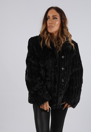 VINTAGE ESPRIT FAUX FUR COAT JACKET SHORT UK 16 XL (J3A)