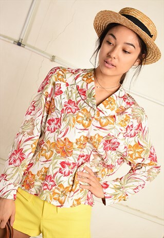 90'S RETRO FLORAL FESTIVAL PARIS CHIC SHIRT TOP