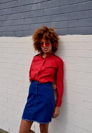 VINTAGE RED BUTTON UP BLOUSE / SHIRT