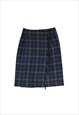 Preloved plaid tartan overlap midi skirt in green and navy
