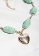 REWORKED NECKLACE 80S VINTAGE CERAMICS BEAD Y2K GOLD HEART