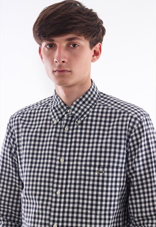 VINTAGE LACOSTE 90S WHITE BLACK CHECKED LONG SLEEVE