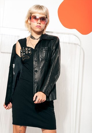 LEATHER JACKET 70S VINTAGE BLACK COAT