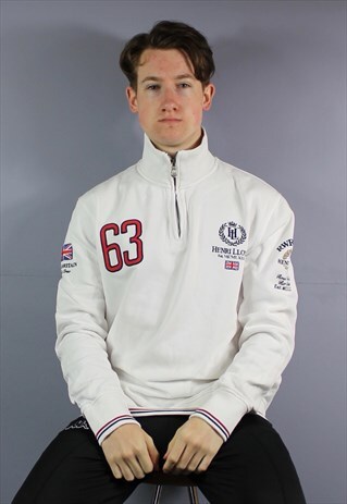 VINTAGE HENRI LLOYD 1/4 ZIP SWEATSHIRT IN WHITE WITH EMBROI