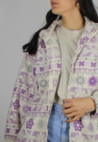 VINTAGE PATTERNED FLEECE JACKET W DIAMANTE SEQUIN DETAIL