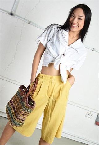 VINTAGE 80S PARIS CHIC SHORTS CULOTTES IN PASTEL YELLOW