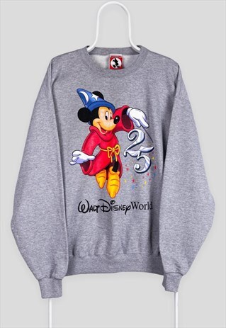 VINTAGE GREY DISNEY SWEATSHIRT DISNEYWORLD GRAPHIC LARGE
