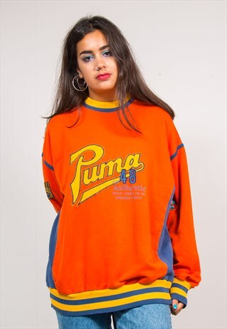 VINTAGE 90'S BRIGHT ORANGE PUMA SWEATSHIRT JUMPER