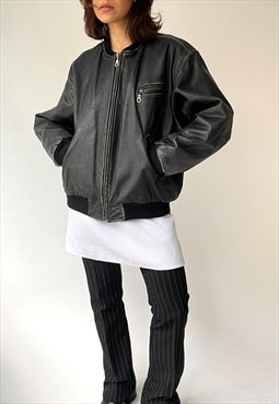 Vintage Distressed Bomber Leather Jacket