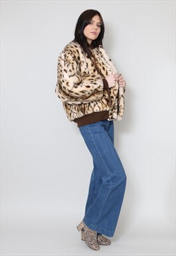 80's Ladies Vintage Shearling Brown Animal Print Jacket