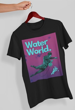 WATER WORLD SUBMARINE SEA PURPLE NEON BLACK TSHIRT TEE RETRO
