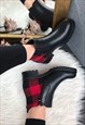 BLACK & RED FAUX LEATHER CHELSEA BOOTS
