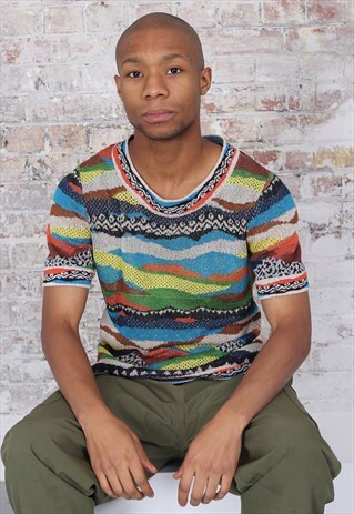 VINTAGE MISSONI PATTERN SHORT SLEEVE JUMPER MULTI-COLOURED