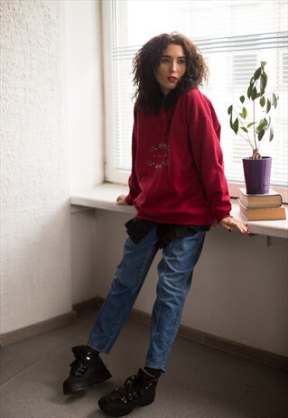 VINTAGE 90'S MAROON HALF BUTTON UP JUMPER