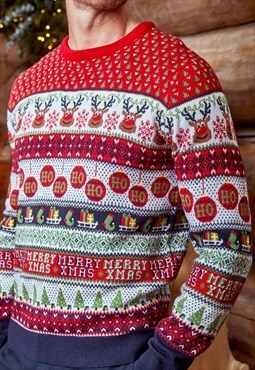 Justyouroutfit Red Reindeer Bauble Fairisle Christmas jumper