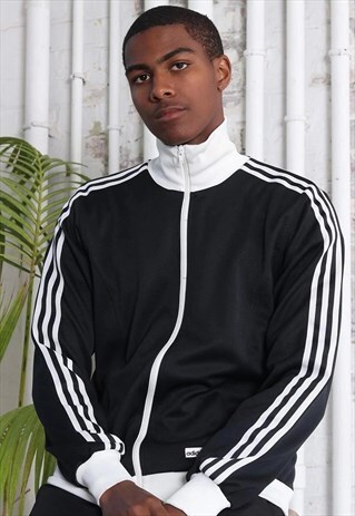VINTAGE ADIDAS LOGO 3 STRIPE TRACK JACKET BLACK WHITE