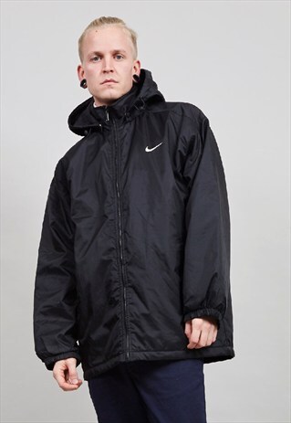 VINTAGE BLACK 90'S NIKE HOODED PADDED SPORTS JACKET