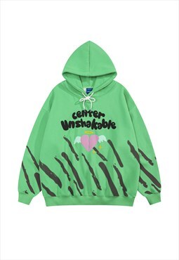 Paint splatter hoodie heart print pullover zebra top green
