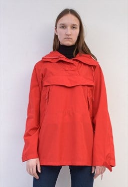 Vintage Women's 90's L Anorak Wind Jacket Thin Red Hooded