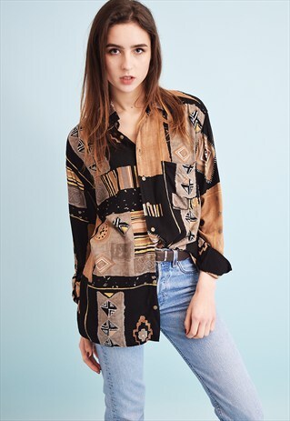 90'S RETRO ABSTRACT PRINT OVERSIZED DADS SHIRT TOP