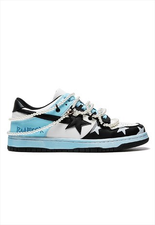 STARS PATCH SNEAKERS NECKLACE LACES TRAINERS IN BLUE