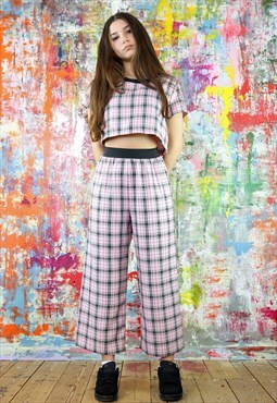 Crop Trousers & Crop Top Co-Ordinates in pink check