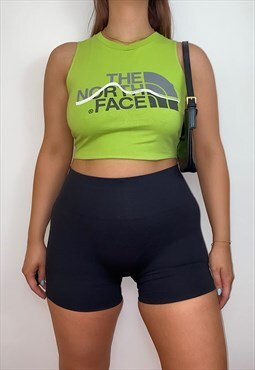 Reworked North Face Green Tank Crop Top