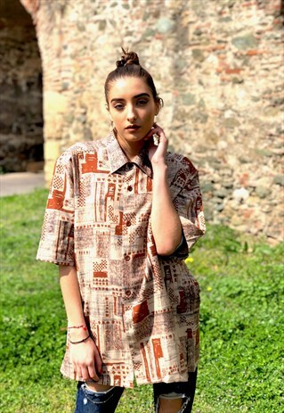VINTAGE 80'S MULTICOLOR PRINTED AZTEC SHORT SLEEVE SHIRT