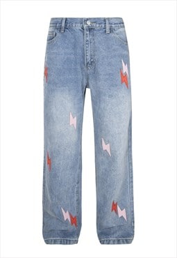 Patchwork jeans thunder denim trouser bleached rave pants