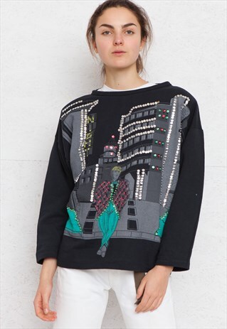 VINTAGE BLACK CREW NECK PULLOVER SWEATSHIRT