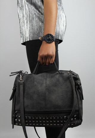 HANDBAG WITH REMOVABLE SHOULDER STRAP - GREY