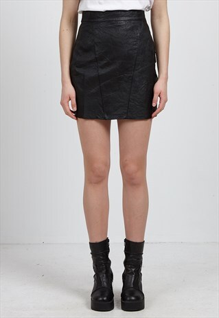VINTAGE BLACK LEATHER MINI PENCIL SKIRT