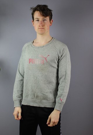 VINTAGE PUMA SWEATSHIRT IN GREY WITH PRINTED LOGO
