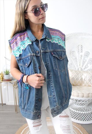 VINTAGE JEANS JACKET ETHNIC EMBROIDERY