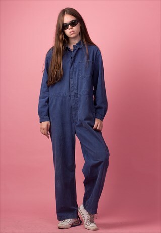 BLUE HERRING-BONE TWILL COVERALL