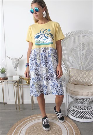 DRESS TEE-SHIRT VINTAGE PRINTED FABRIC