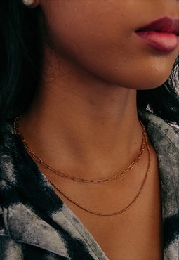 Layered Necklace Set With 18k Gold Rectangle Filled Chain