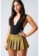 KHAKI PLEATED ALINE SKATER HIGH WAIST PLAID SEXY SHORT SKIRT