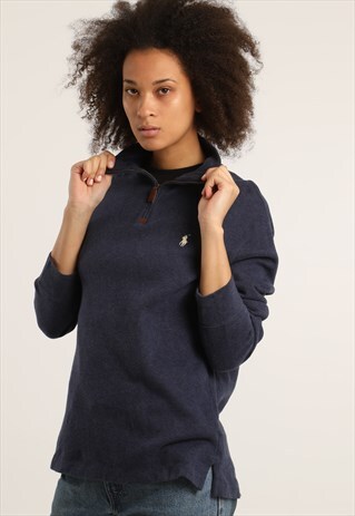VINTAGE RALPH LAUREN EMBROIDERED LOGO 1/4 ZIP SWEATSHIRT