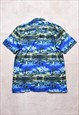 VINTAGE 90S BLUE HAWAIIAN FUNKY PRINT CASUAL SHIRT 
