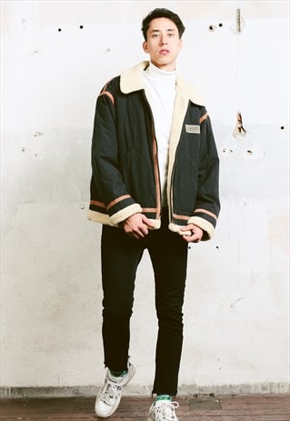VINTAGE 90S SHERPA COLLAR BOMBER JACKET