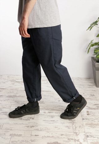 DICKIES PLEATED FRONT COMFORT WAIST TROUSERS NAVY BLUE X447