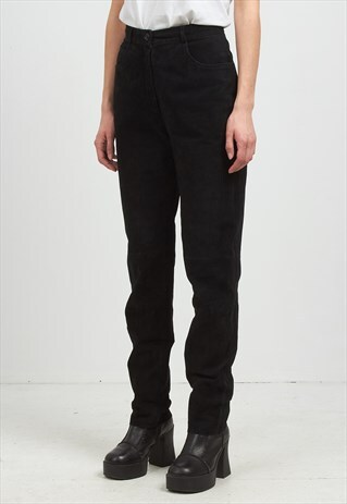 VINTAGE BLACK HELLINE HIGH WAISTED LEATHER TROUSERS BOTTOMS