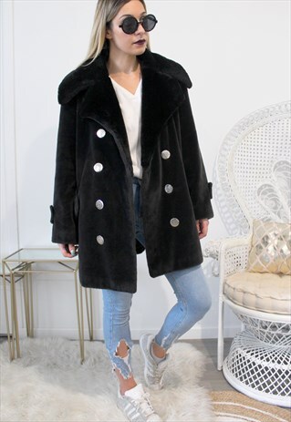 VINTAGE COAT FAUX FUR BLACK