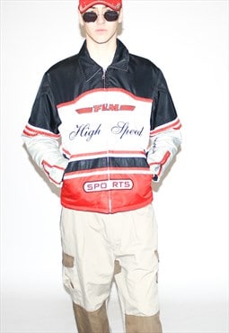Vintage 90s sponsor racing jacket in beige / black